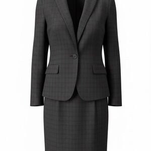 Le Suit Dark Checkered Blazer and Skirt Ensemble